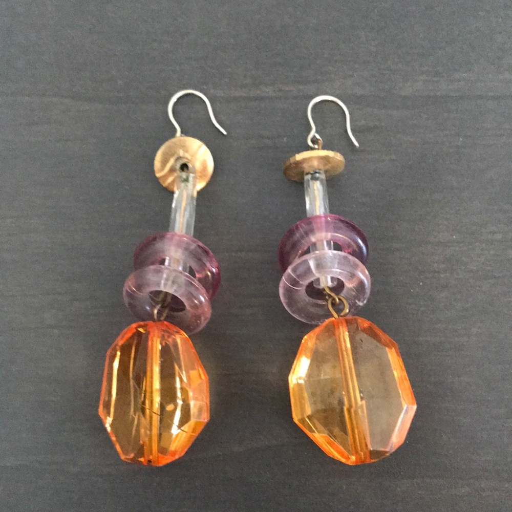 Earrings, orange cut glass